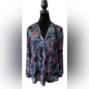 Gap: Blue Floral Relaxed Fit Tunic Blouse (19” pit to pit)